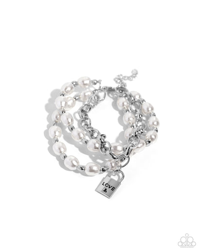 LOVE-Locked Legacy - White Pearl Silver Clasp Bracelet - Paparazzi Accessories