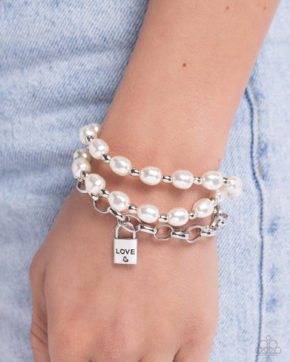 LOVE-Locked Legacy - White Pearl Silver Clasp Bracelet - Paparazzi Accessories