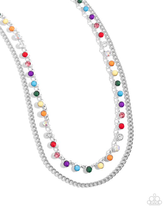 Delicate Dame - Multi Rainbow Rhinestone and Bead Layered Necklace - Paparazzi Accessories