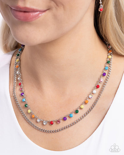 Delicate Dame - Multi Rainbow Rhinestone and Bead Layered Necklace - Paparazzi Accessories