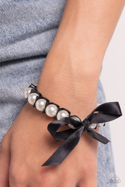 Ribbon Rarity - Black stretch bracelet - Paparazzi Accessories