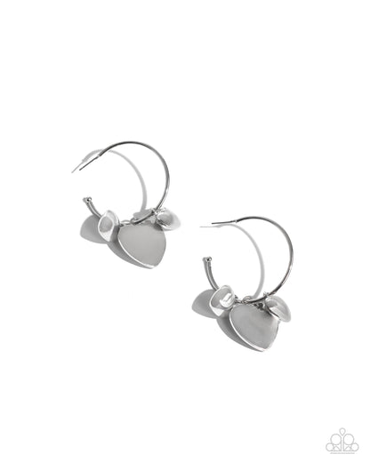 Casually Crushing - Silver Heart Charm Hoop Earrings - Paparazzi Accessories