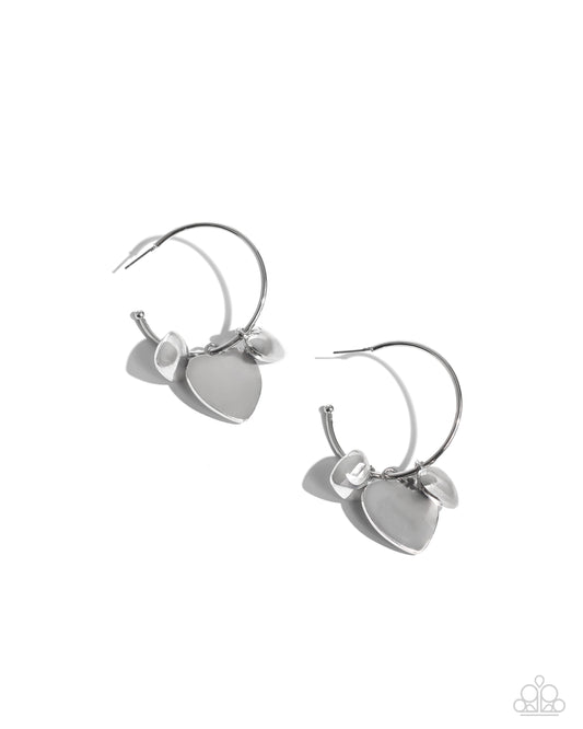 Casually Crushing - Silver Heart Charm Hoop Earrings - Paparazzi Accessories