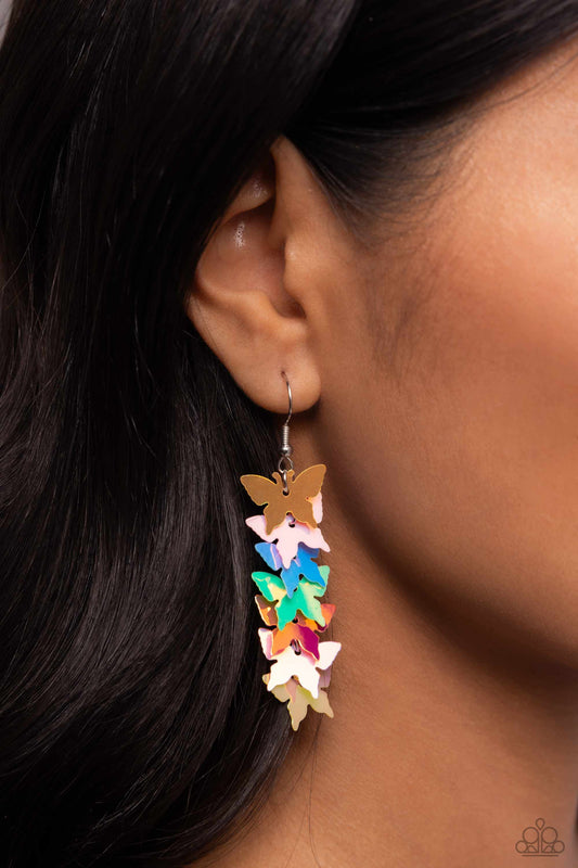 Aerial Ambiance - Multi Iridescent Butterfly Fishhook Earrings - Paparazzi Accessories