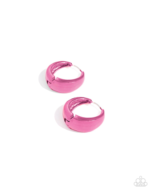 Colorful Curiosity - Pink Dipped Metal Hinge Hoop Earrings - Paparazzi Accessories