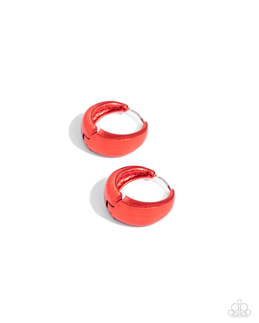 Colorful Curiosity - Red Dipped Metal Hinge Hoop Earrings - Paparazzi Accessories