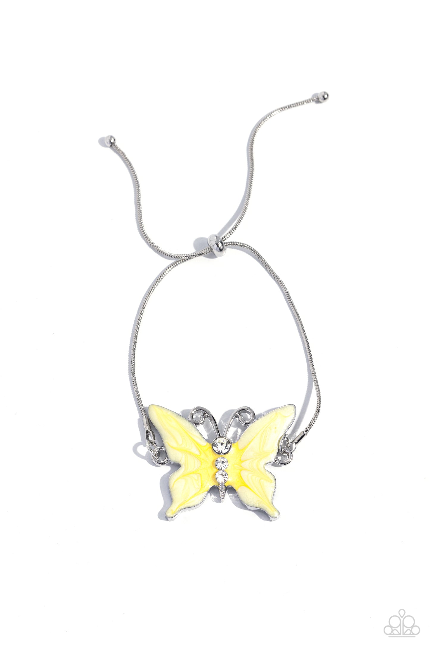 Aerial Adornment - Yellow Butterfly Sliding Knot Closure Bracelet - Paparazzi Accessories