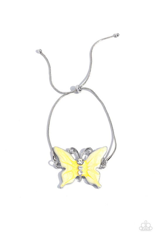 Aerial Adornment - Yellow Butterfly Sliding Knot Closure Bracelet - Paparazzi Accessories