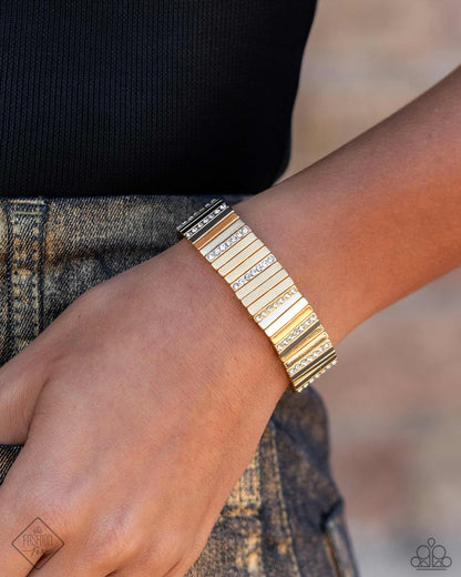 Linear Legend - Gold Stretchy Bracelet - Paparazzi Accessories