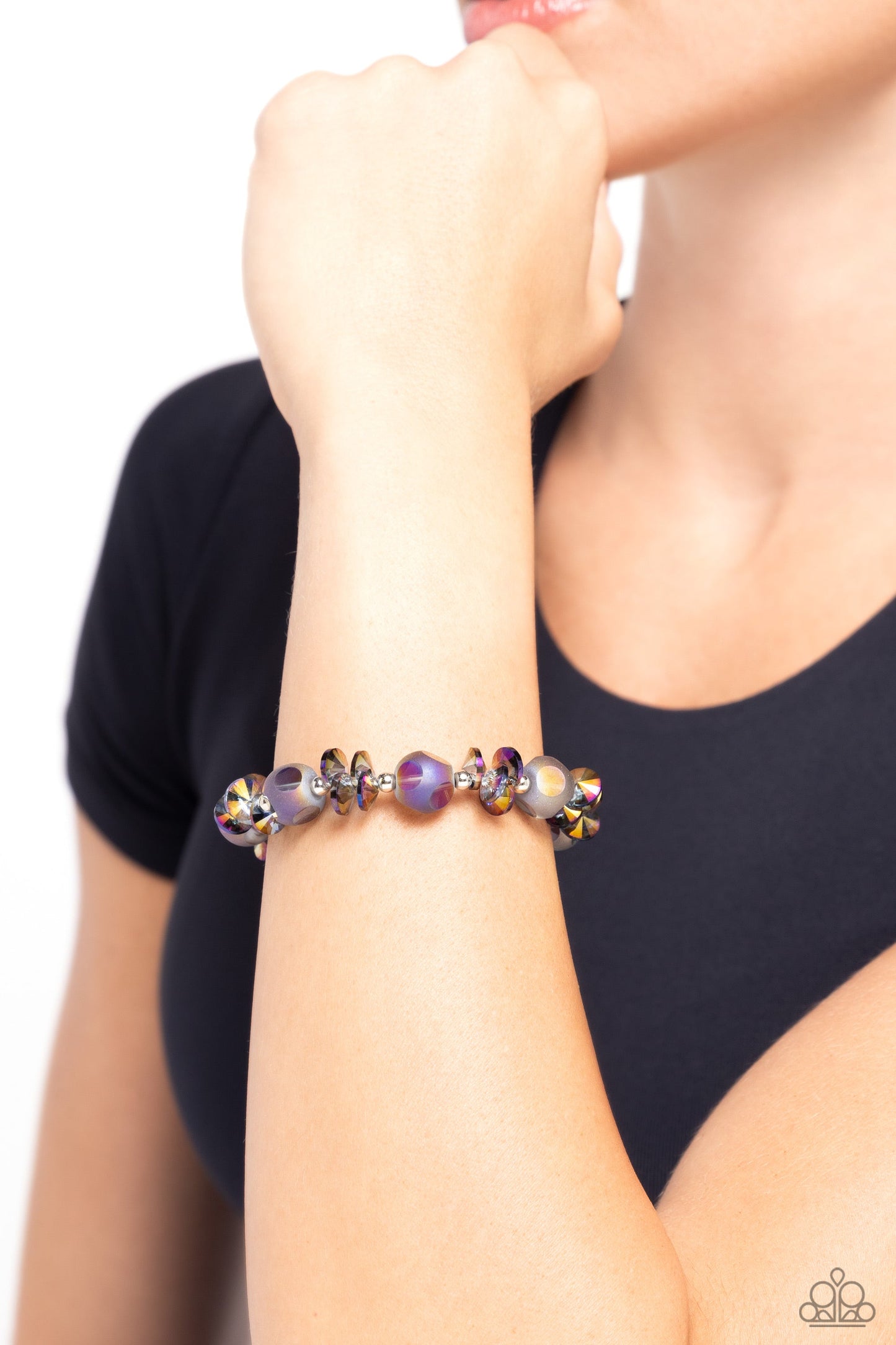 Lets Start at the FAIRY Beginning - Multi Oil Spill Beads Stretchy Bracelet - Paparazzi Accessories