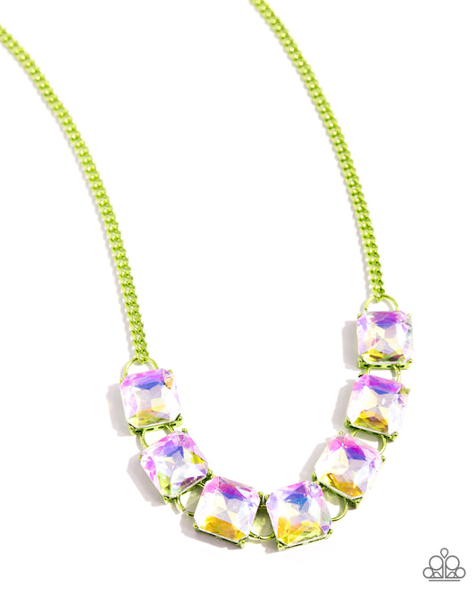 I SQUARE to Secrecy - Green Dipped Metal UV Gem Necklace - Paparazzi Accessories