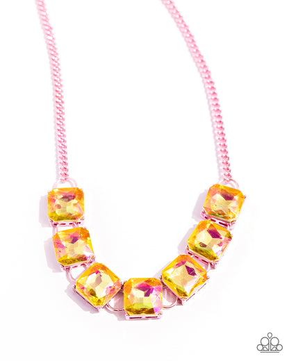 I SQUARE to Secrecy - Pink Dipped Metal UV Gem Necklace - Paparazzi Accessories