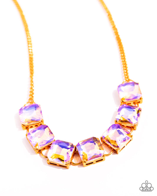 I SQUARE to Secrecy - Orange Dipped Metal UV Shimmer Gem Necklace - Paparazzi Accessories