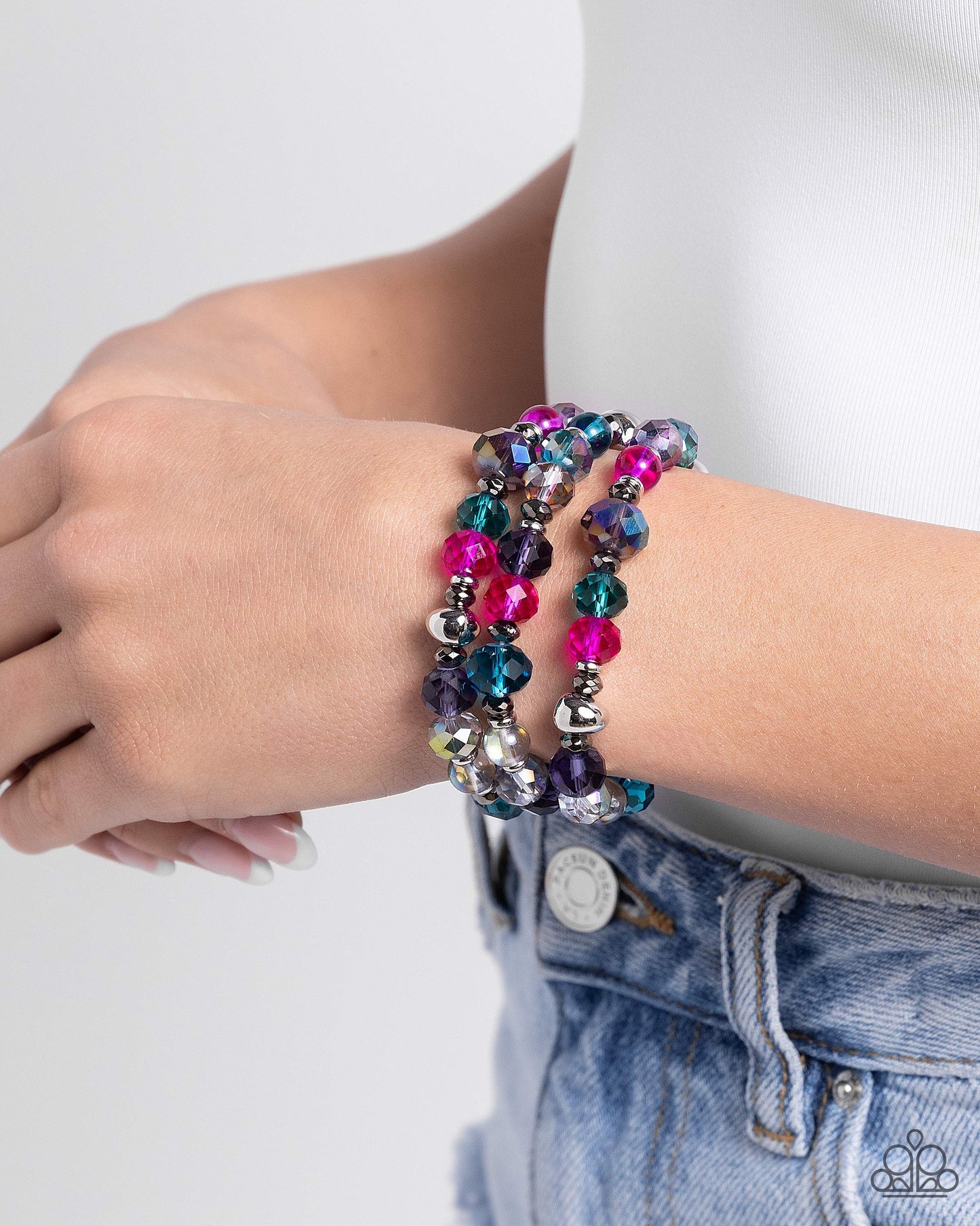 Stack of GLASS - Multi Stretchy Bracelets - Paparazzi Accessories