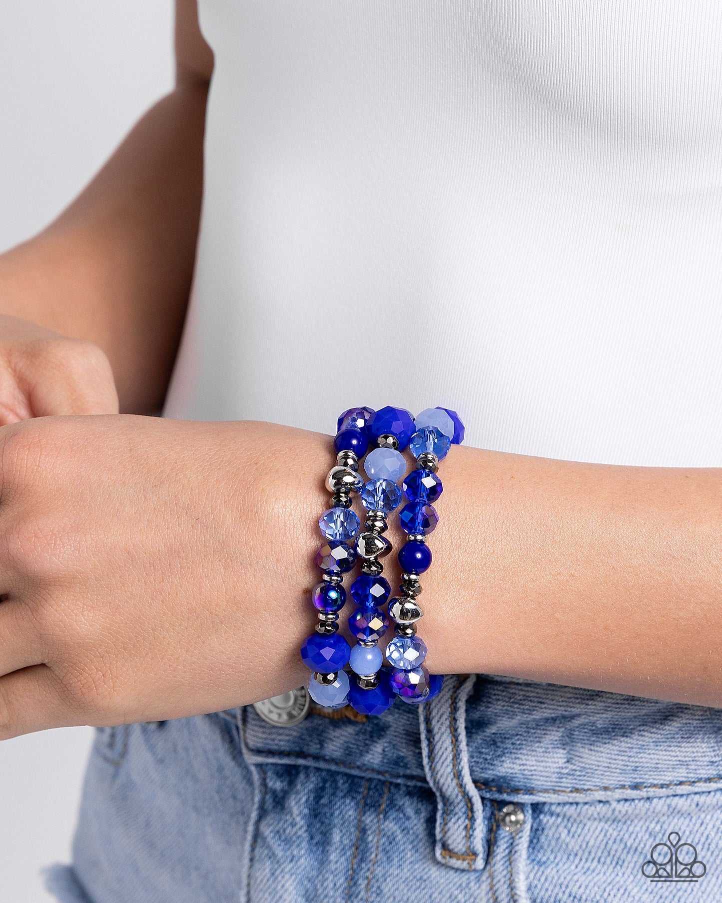 Stack of GLASS - Blue Stretchy Bracelets - Paparazzi Accessories