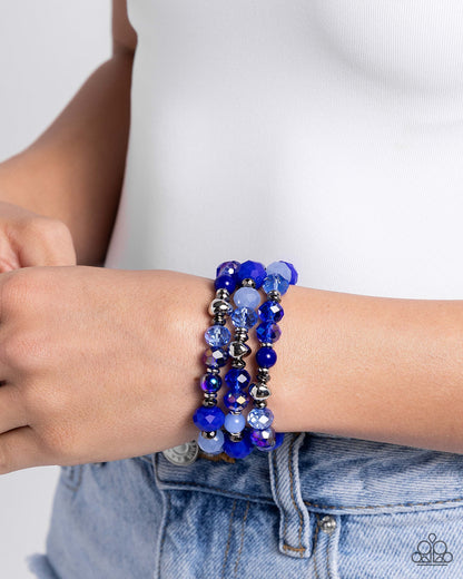 Stack of GLASS - Blue Stretchy Bracelets - Paparazzi Accessories
