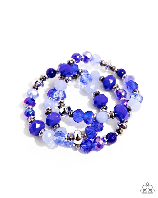 Stack of GLASS - Blue Stretchy Bracelets - Paparazzi Accessories