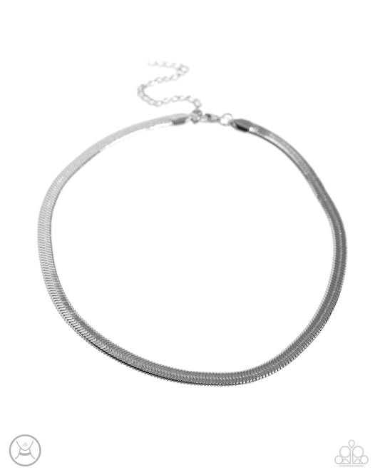 Musings Moment - Silver Herringbone Choker Necklace - Paparazzi Accessories