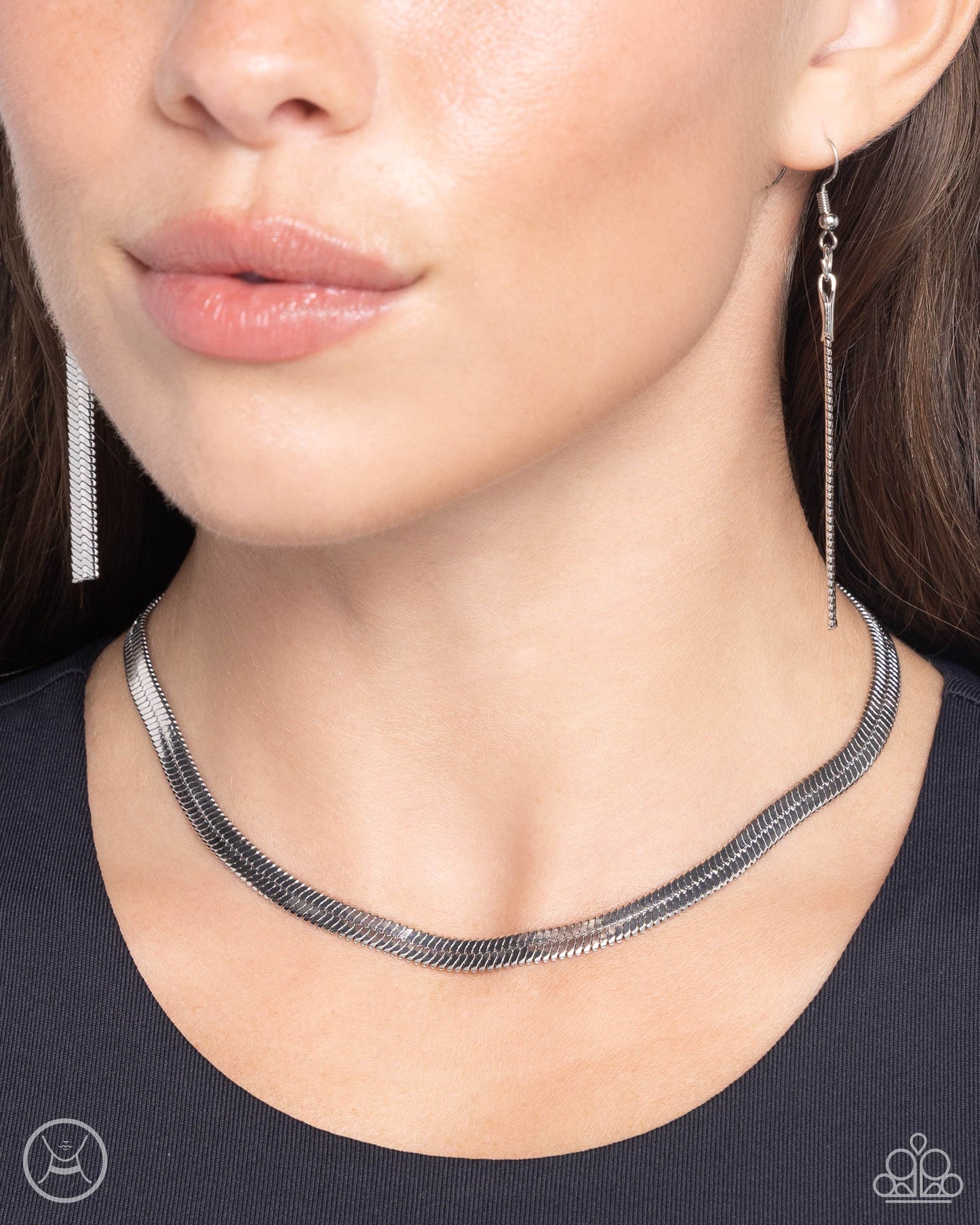 Musings Moment - Silver Herringbone Choker Necklace - Paparazzi Accessories