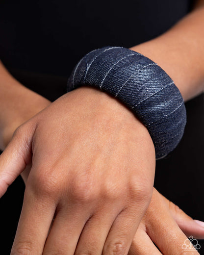 Denim Delight - Blue Bangle Bracelet - Paparazzi Accessories