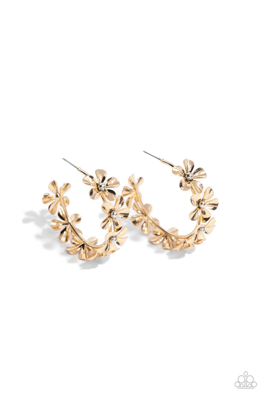 Floral Flamenco - Gold Flower Hoop Earrings - Paparazzi Accessories