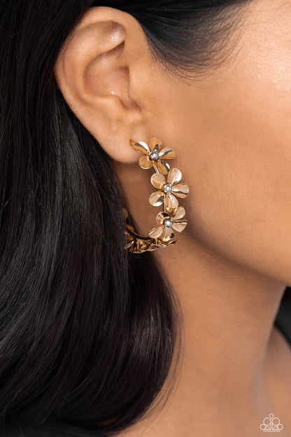 Floral Flamenco - Gold Flower Hoop Earrings - Paparazzi Accessories