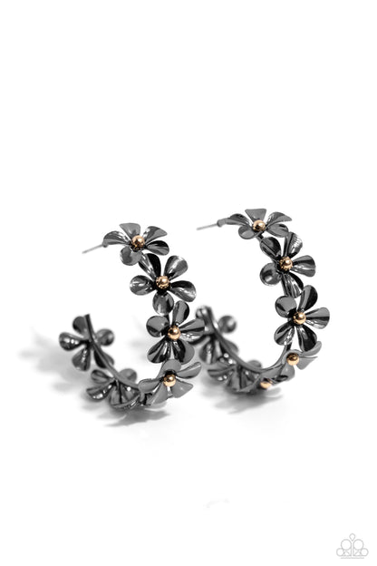 Floral Flamenco - Black Flower Hoop Earrings - Paparazzi Accessories