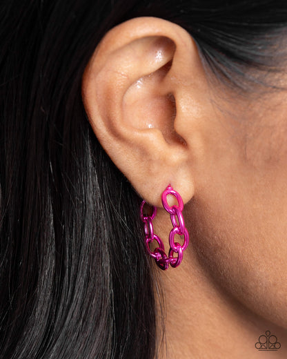 Colorful Cameo - Pink Dipped Metal Hoop Earrings - Paparazzi Accessories