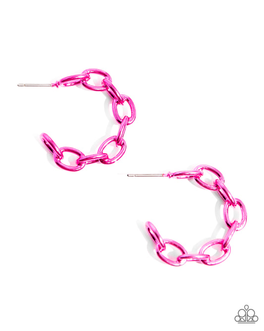 Colorful Cameo - Pink Dipped Metal Hoop Earrings - Paparazzi Accessories