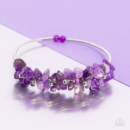 Dainty Deconstruction - Purple Stone Flex Cuff Bracelet - Paparazzi Accessories