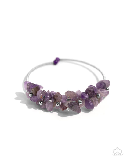 Dainty Deconstruction - Purple Stone Flex Cuff Bracelet - Paparazzi Accessories