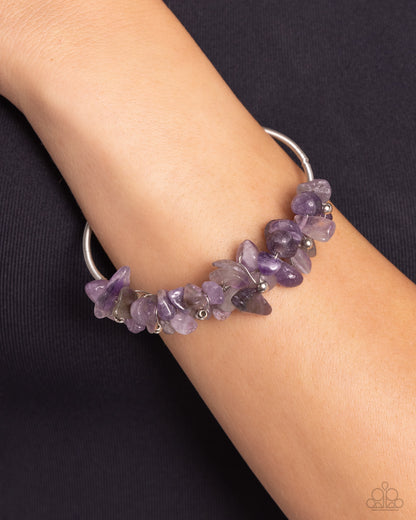 Dainty Deconstruction - Purple Stone Flex Cuff Bracelet - Paparazzi Accessories