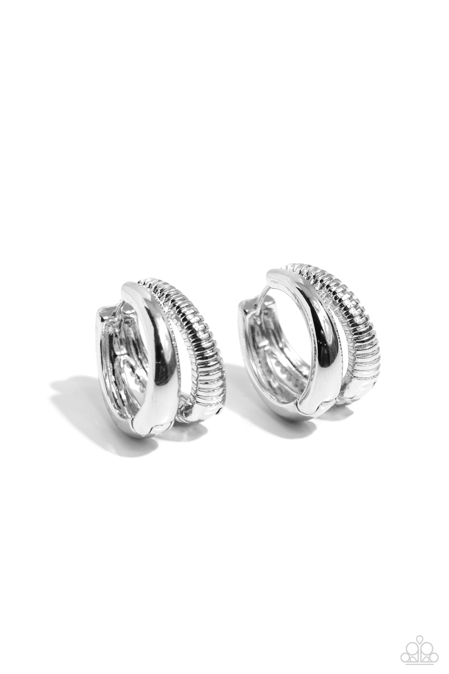 Textured Tremolo - Silver Hinge Hoop Earrings - Paparazzi Accessories