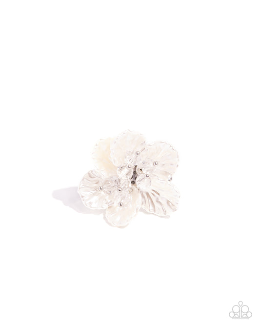 Petal Pact - White Pearl Flower Ring - Paparazzi Accessories