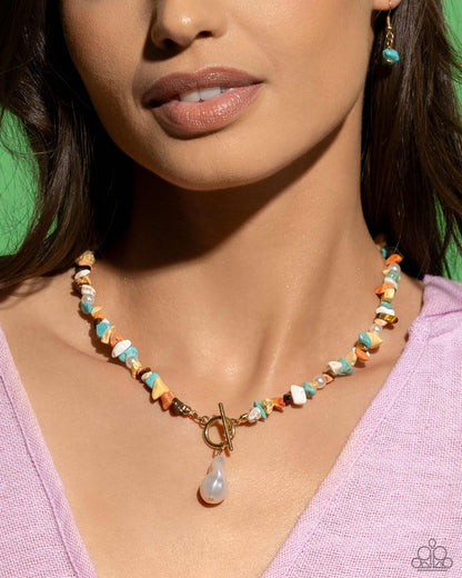 Natural New Age - Multi Stone Gold Toggle Necklace - Paparazzi Accessories