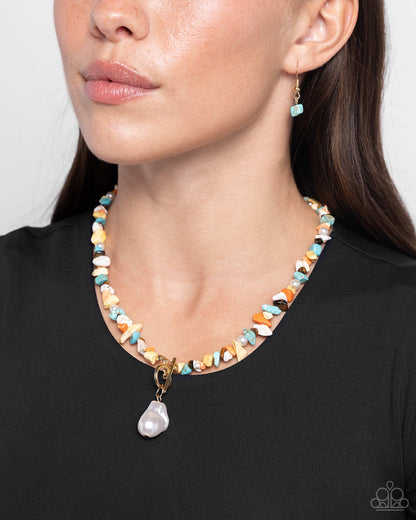 Natural New Age - Multi Stone Gold Toggle Necklace - Paparazzi Accessories