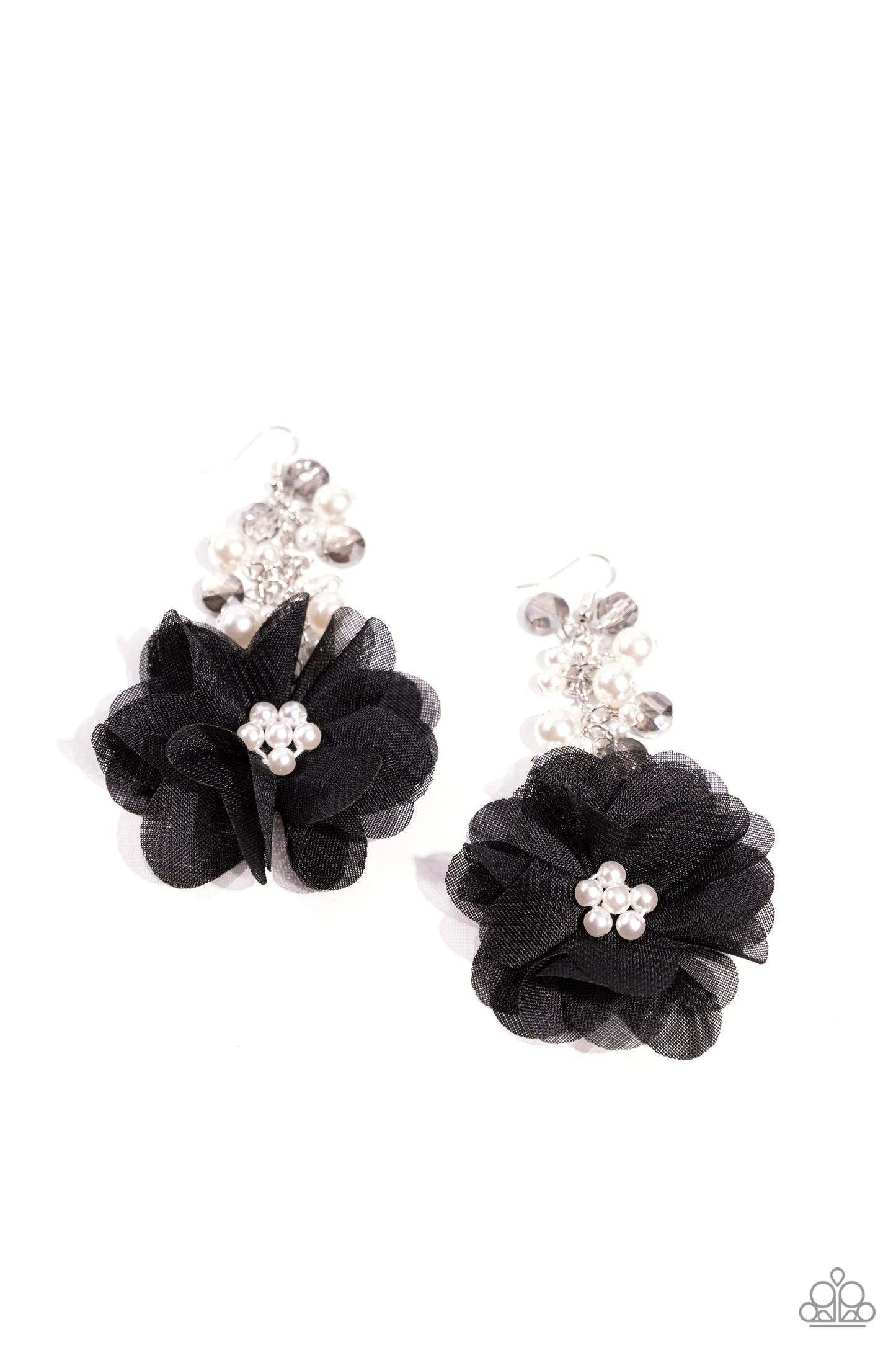 Fashionable Flower Girl - Black Tulle & Pearls Fishhook Earrings - Paparazzi Accessories