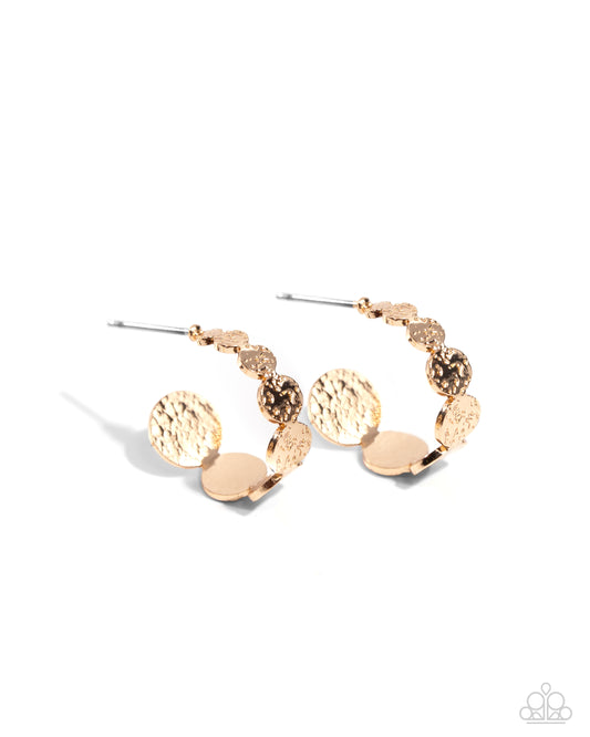 Textured Tease - Gold Mini Hoop Earrings - Paparazzi Accessories