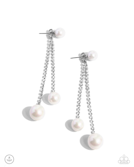 Give Us A PEARL! - White Double Post Earrings - Paparazzi Accessories