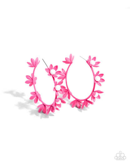Flower Vine - Pink Hoop Earrings - Paparazzi Accessories