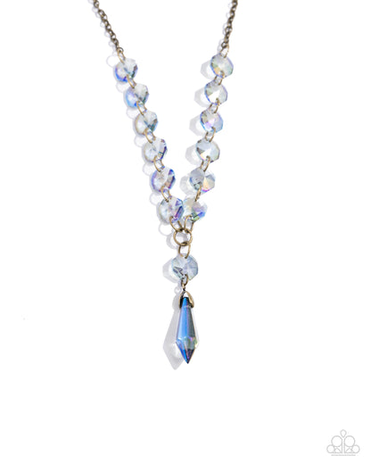 Celestial Class - Brass & Opalescent UV Shimmer Beads Necklace - Paparazzi Accessories