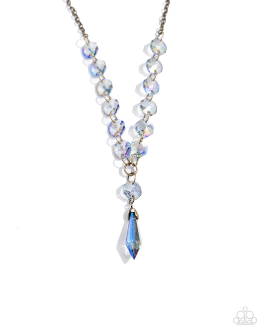 Celestial Class - Brass & Opalescent UV Shimmer Beads Necklace - Paparazzi Accessories