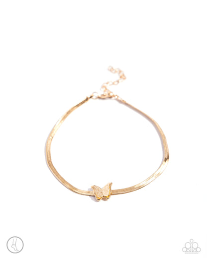 A FLIGHT-ing Chance - Gold Butterfly Clasp Anklet - Paparazzi Accessories