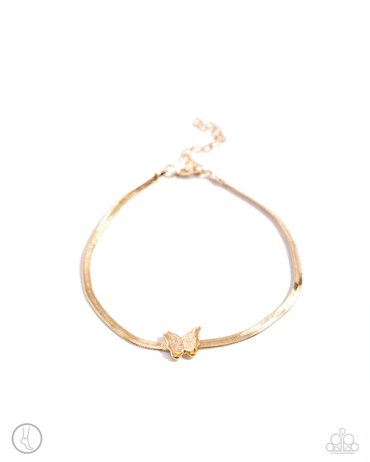 A FLIGHT-ing Chance - Gold Butterfly Clasp Anklet - Paparazzi Accessories