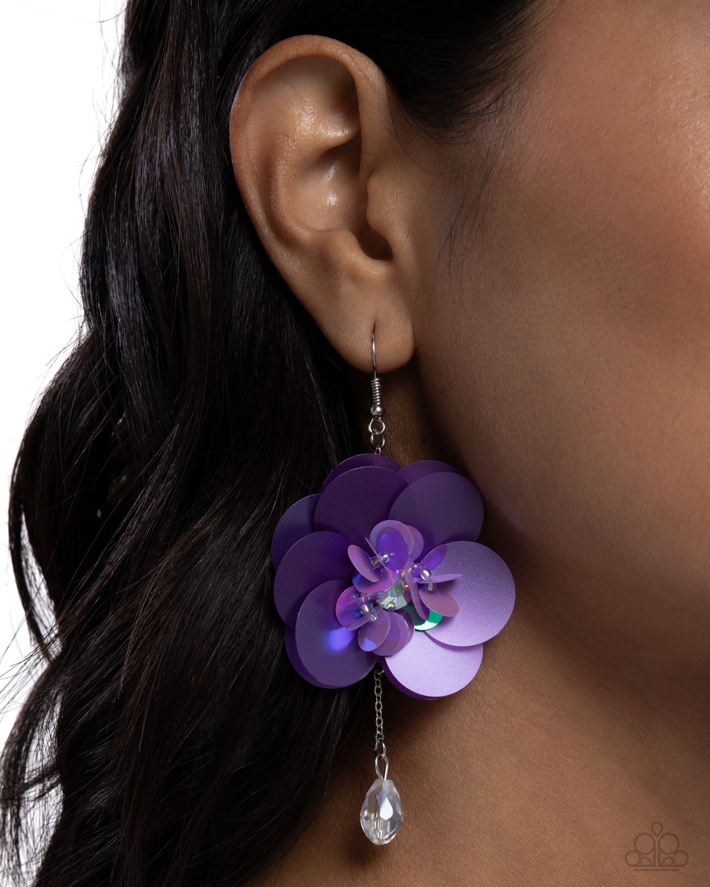Oversized Opulence - Purple Sequin Flower Fishhook Earrings - Paparazzi Accessories