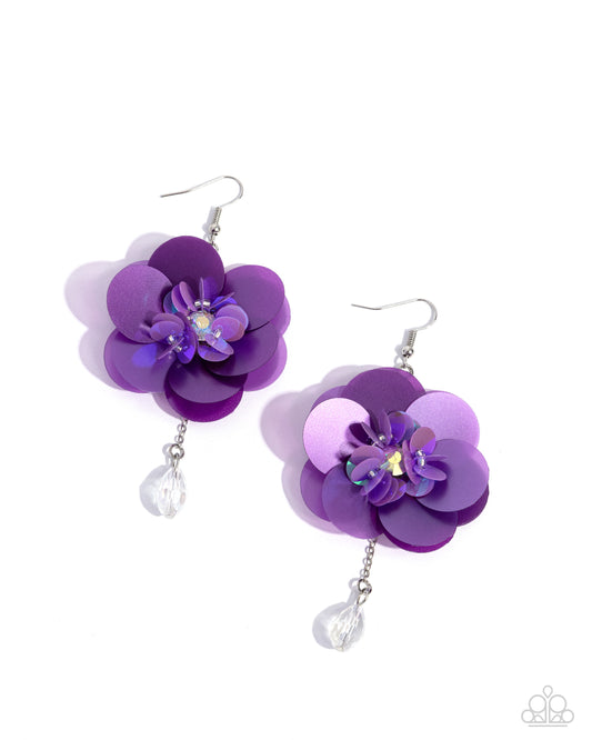 Oversized Opulence - Purple Sequin Flower Fishhook Earrings - Paparazzi Accessories