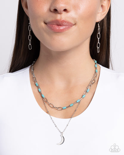 Lunar Lucidity - Blue Beaded Moon Necklace - Paparazzi Accessories