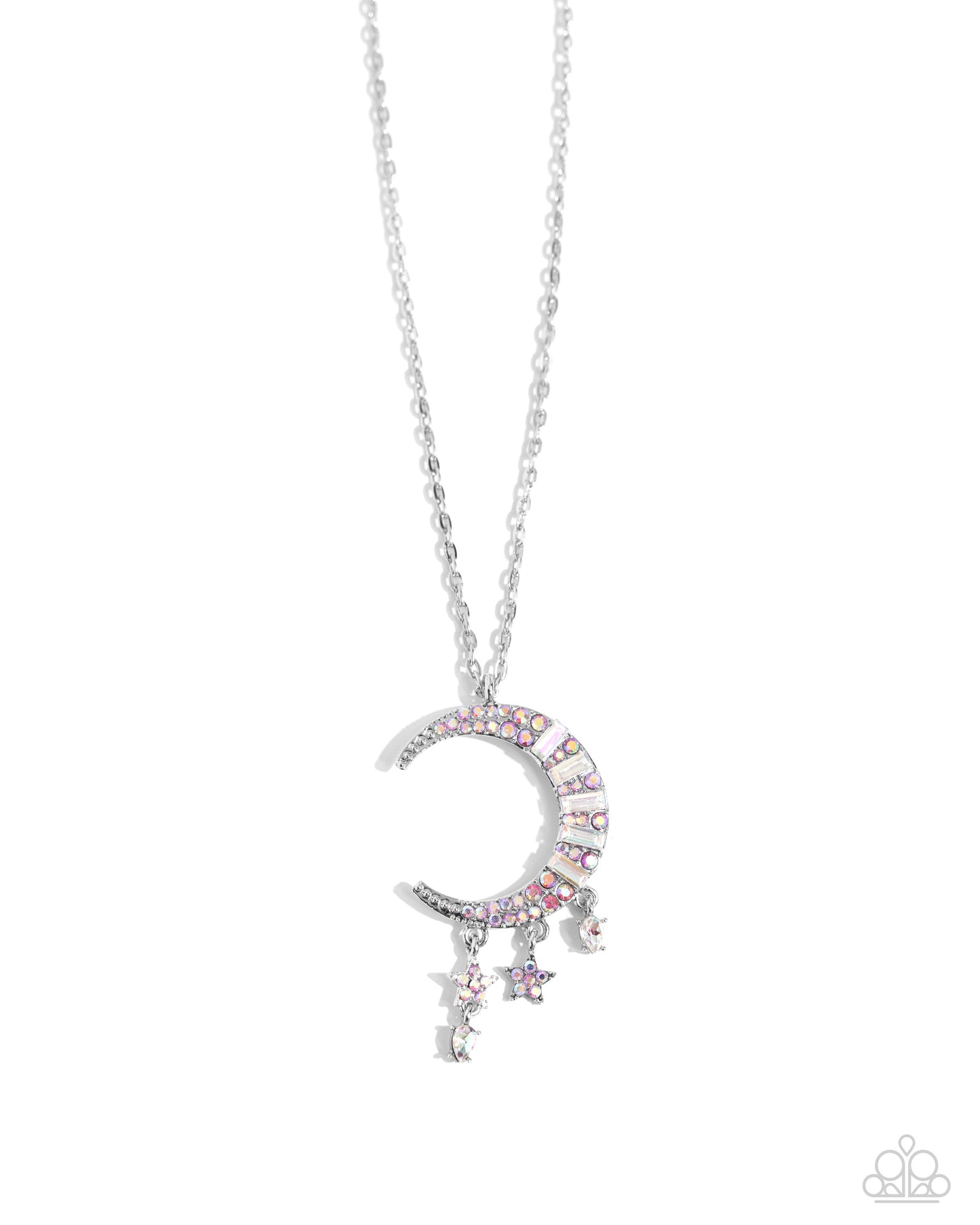 Lunar Landmark - Pink Iridescent Moon Necklace - Paparazzi Accessories