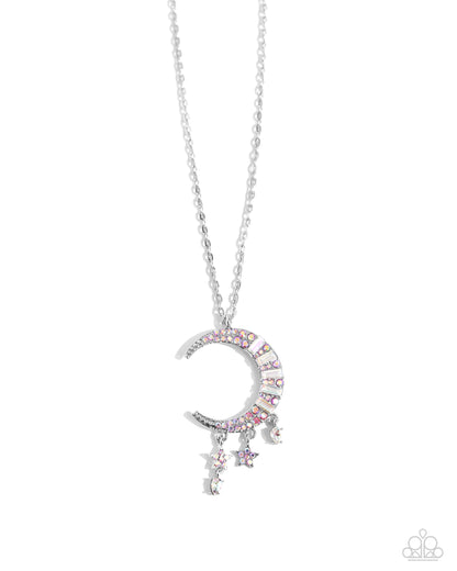 Lunar Landmark - Pink Iridescent Moon Necklace - Paparazzi Accessories