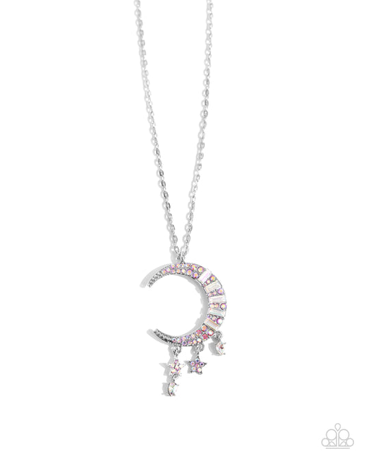 Lunar Landmark - Pink Iridescent Moon Necklace - Paparazzi Accessories